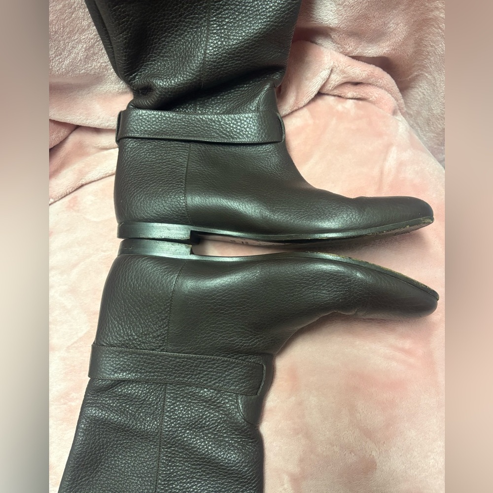 Gucci Dark Brown Leather Mid-Calf Heeled Boots with Silver Buckle - Picture 3 of 12
